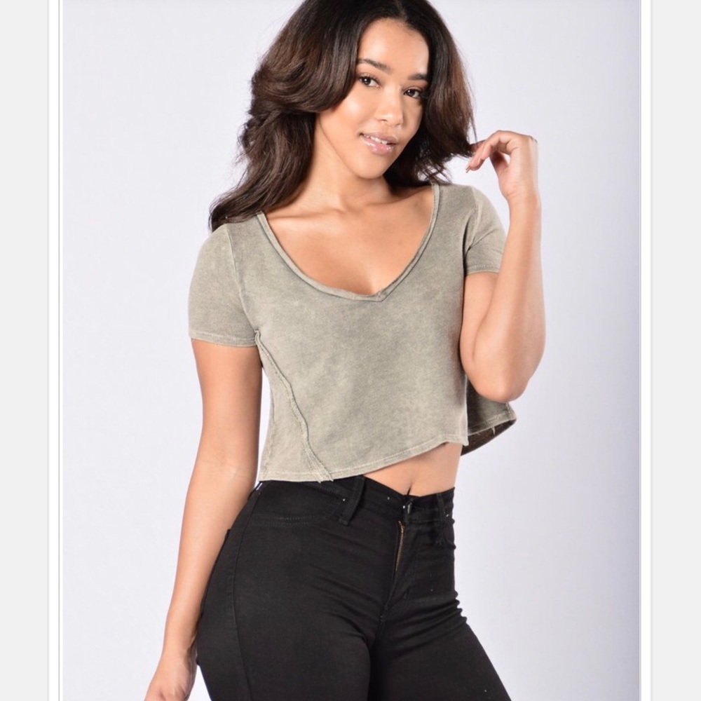 Fashion Nova “Catch Up Tee” -Light Olive